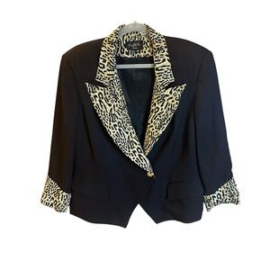 Mary McFadden Designer Studio II Leopard Print Black Suit Jacket Blazer Size 20